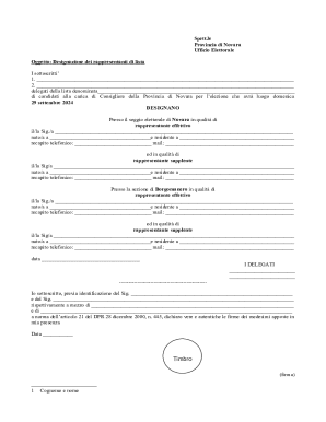 Provincia di Novara Election Representative Designation Form