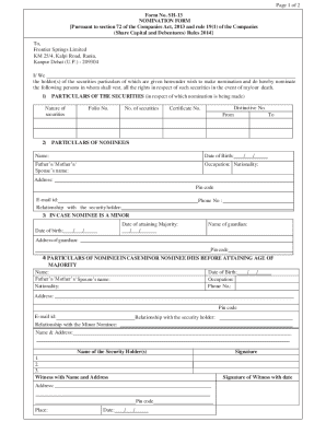 Form SH-13 Nomination Form