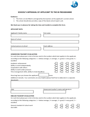 School Appraisal for IB Programme Application