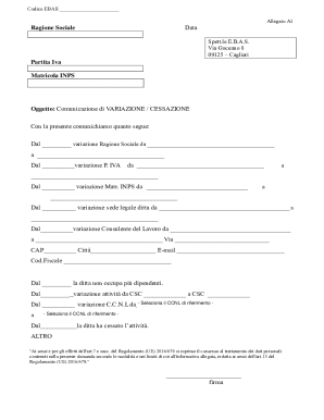 Business Variation/Cessation Communication Form