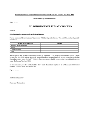 Declaration for Exemption under Income Tax Act 1961