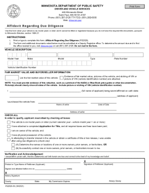 Minnesota Affidavit Regarding Due Diligence
