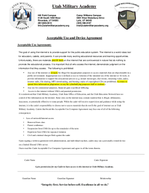 Utah military academy device user agreement