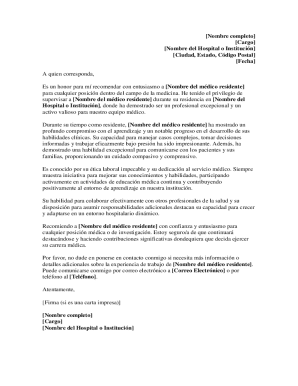 Medical resident recommendation letter