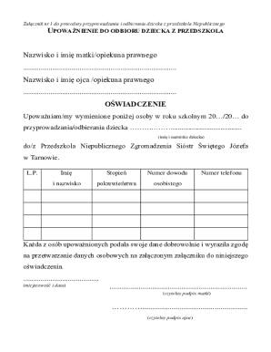 Authorization to Pick Up Child from Preschool