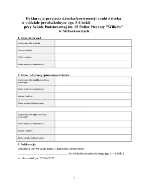 Preschool Enrollment Declaration Form