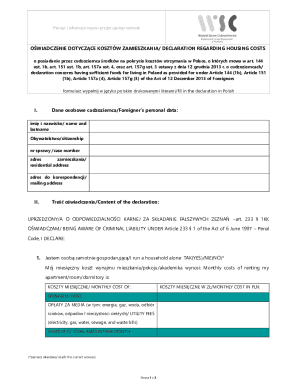 Declaration Regarding Housing Costs