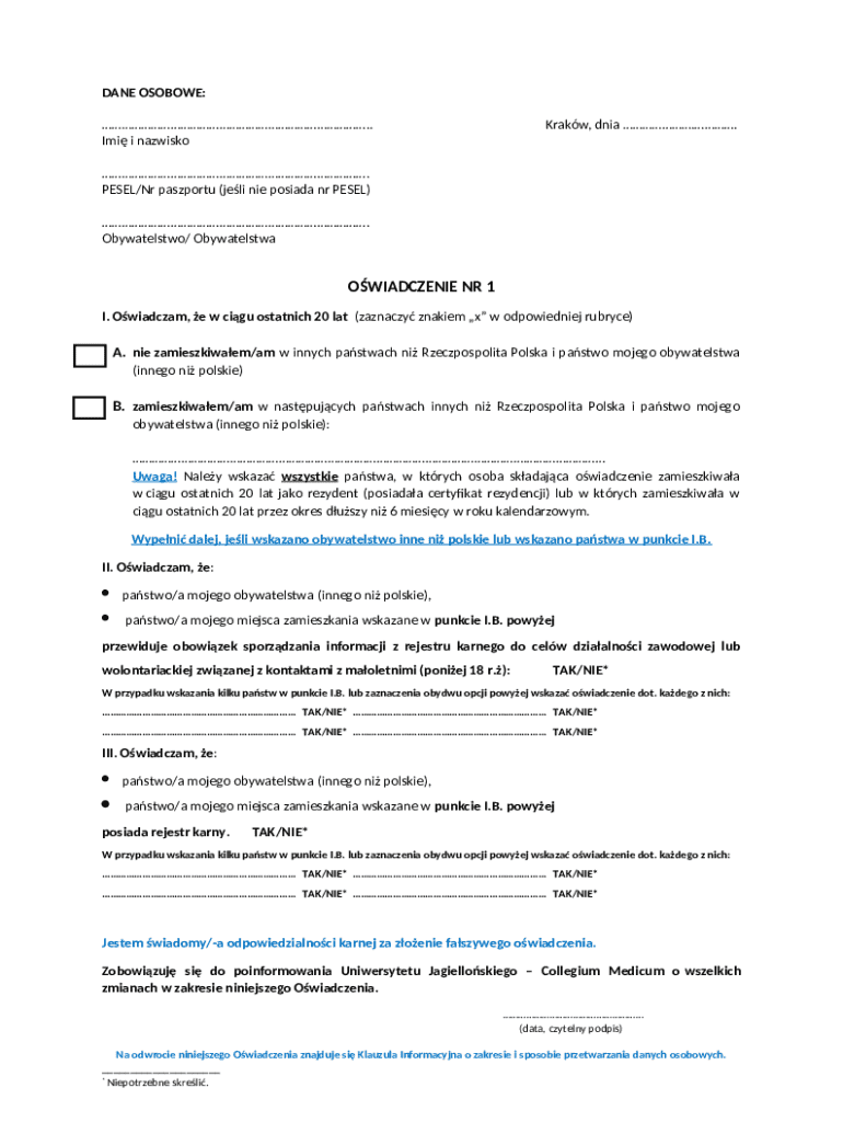 Poland Criminal Record Declaration - Blank Fillable Template | Fill Out ...