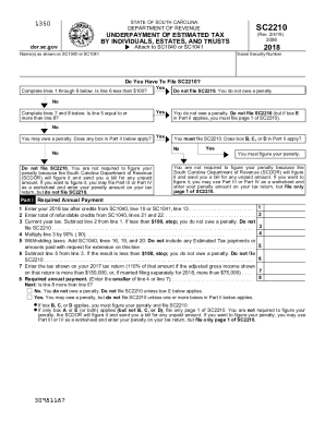 South Carolina SC2210 Underpayment of Estimated Tax Form