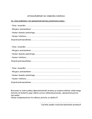 Child Pickup Authorization Form