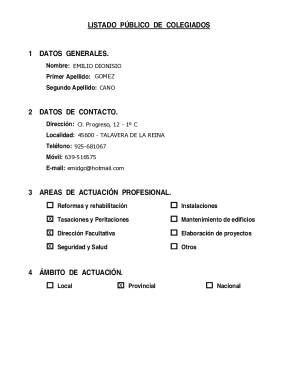 Public list of registered professionals