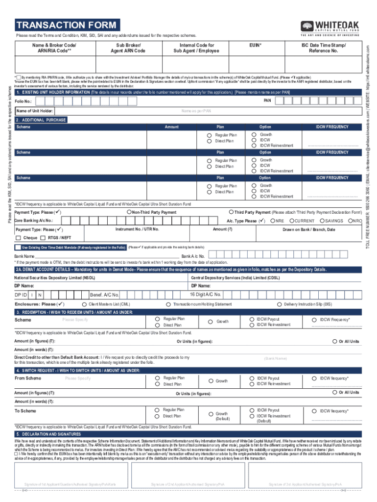 WhiteOak Capital Mutual Fund Transaction Form - Blank Fillable Template ...