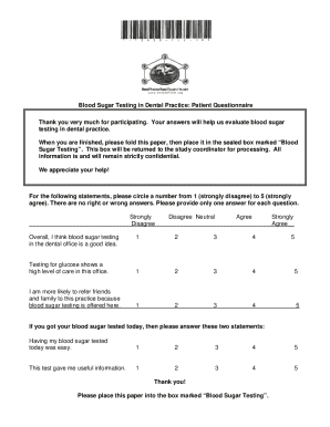 Blood Sugar Testing Patient Questionnaire