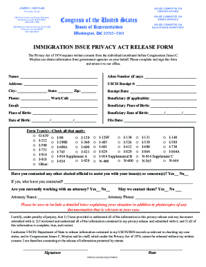 Immigration Issue Privacy Act Release Form