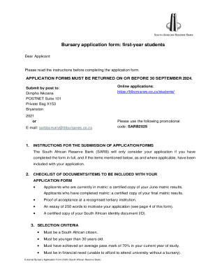 South African Reserve Bank Bursary Application Form
