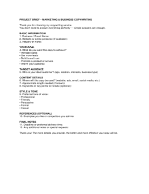 Marketing Copywriting Project Brief