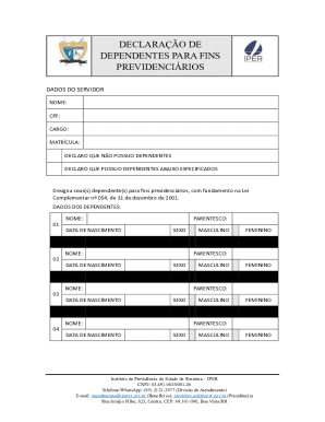 Dependents Declaration for Pension Purposes