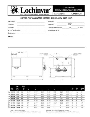 Commercial Water Heater Submittal Sheet