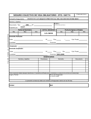 Seguro colectivo de vida obligatorio form
