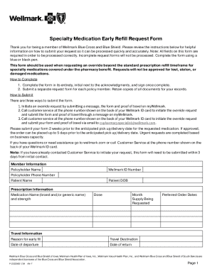 Wellmark Specialty Medication Early Refill Request Form