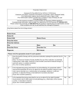 Diazepam Prescriber Criteria Form