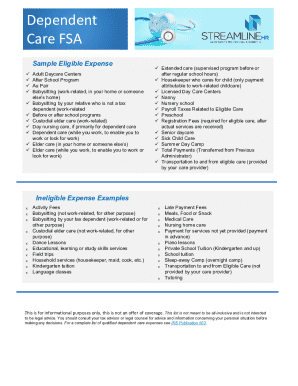 Dependent Care FSA Eligible Expenses