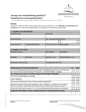 Hundehaltung Anzeige Form