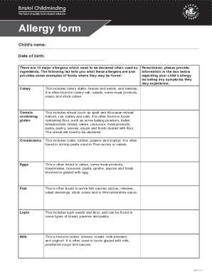 Bristol Childminding Allergy Form
