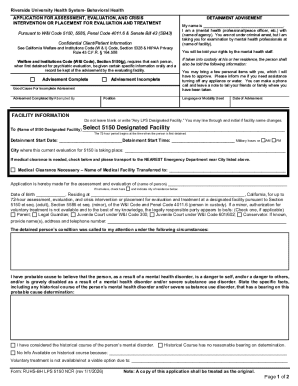 California 5150 Mental Health Detainment Form