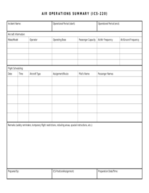 ICS-220 Operations Summary Form