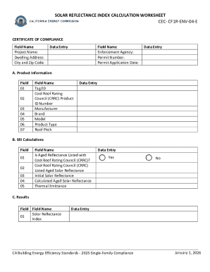 California Solar Reflectance Index Calculation Worksheet