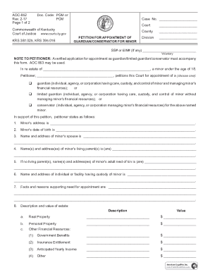 Kentucky Minor Guardian Conservator Petition
