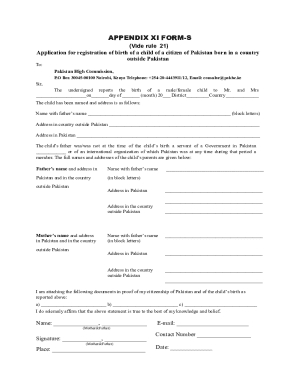 Pakistan Birth Registration Form