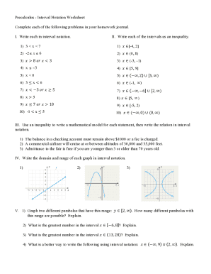 Precalculus Interval Notation Worksheet