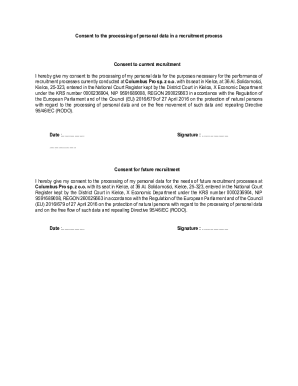 Consent to Personal Data Processing for Recruitment