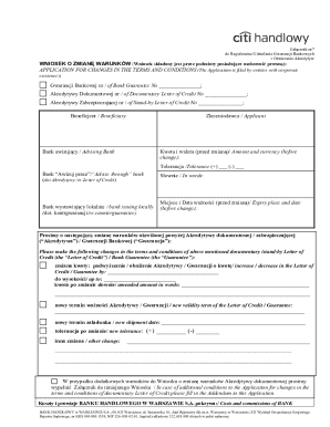 Bank Guarantee and Letter of Credit Amendment Application