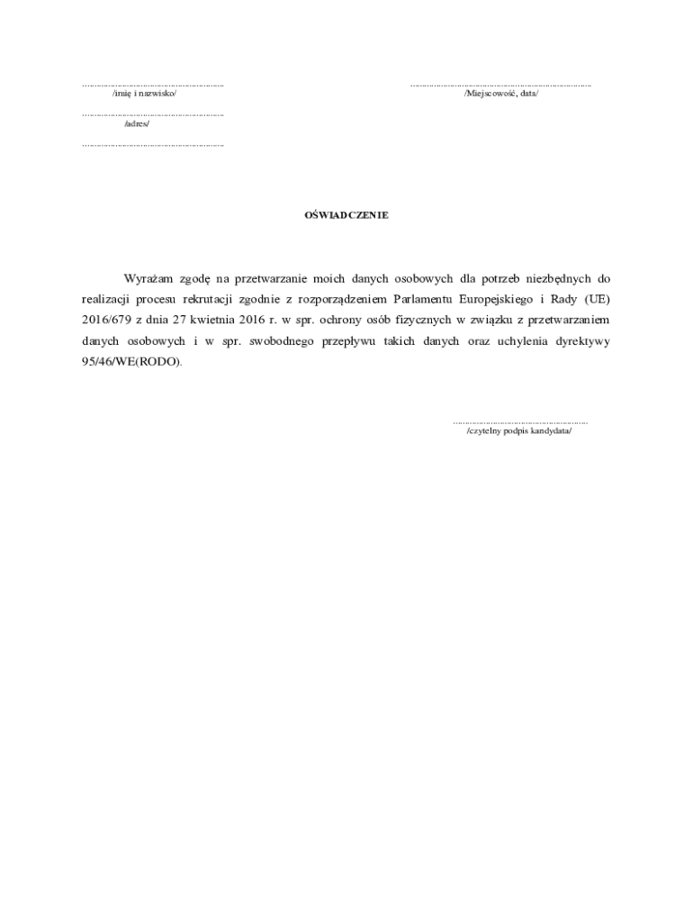 Personal Data Processing Consent - Blank Fillable Template | Fill Out ...
