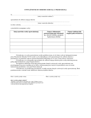 Child Pickup Authorization Form