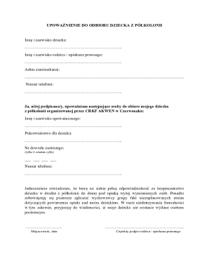 Child Pickup Authorization Form