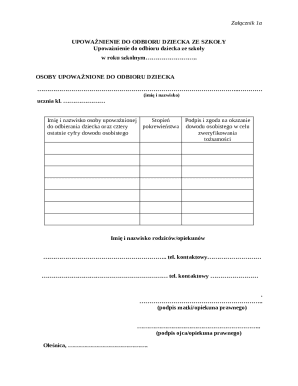 Child Pickup Authorization Form