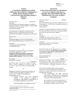 Jan Kochanowski University Payment Agreement