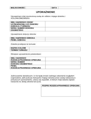Child Pickup Authorization Form
