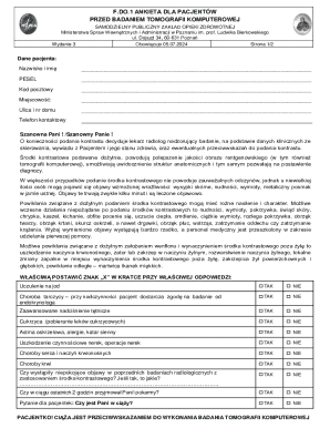 Patient Questionnaire for CT Scan