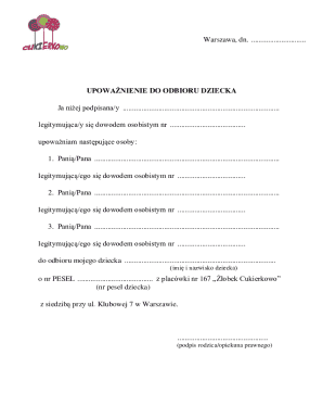 Child Pickup Authorization Form