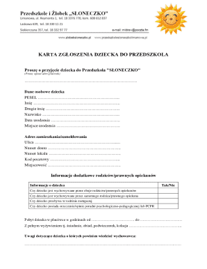 Kindergarten Enrollment Form