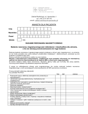 Patient Questionnaire for MRI