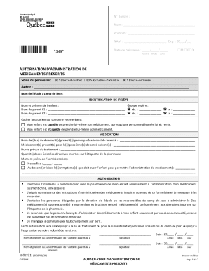 AUTORISATION D’ADMINISTRATION DE MÉDICAMENTS PRESCRITS