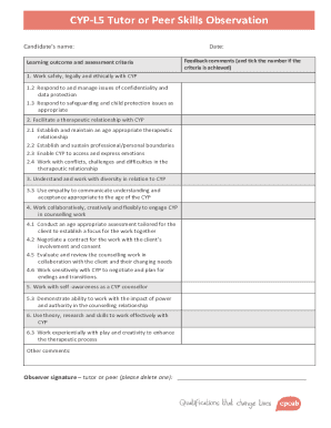 CYP-L5 Tutor or Peer Skills Observation Form