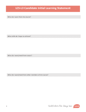 LCS-L3 Candidate Initial Learning Statement