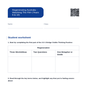 Student Worksheet for Regeneration Film